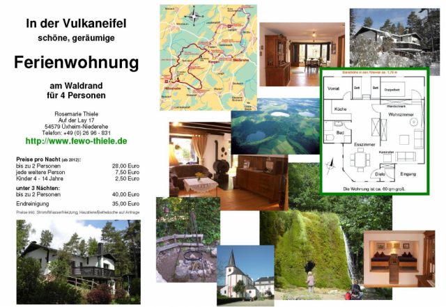 Wochenpreis 231 € vom 01.01.-31.12.2012 für 2 Personen (inkl. Endreinigung) - Urlaub Reise - Üxheim-Niederehe