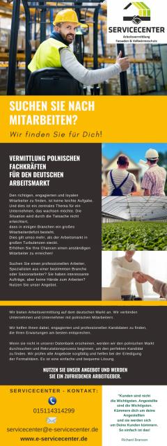 Arbeitsvermittlung Mitarbeiter Handwerker - Fachkräfte u. Saison - Dienstleistungen Business Gewerbe - wilkowice
